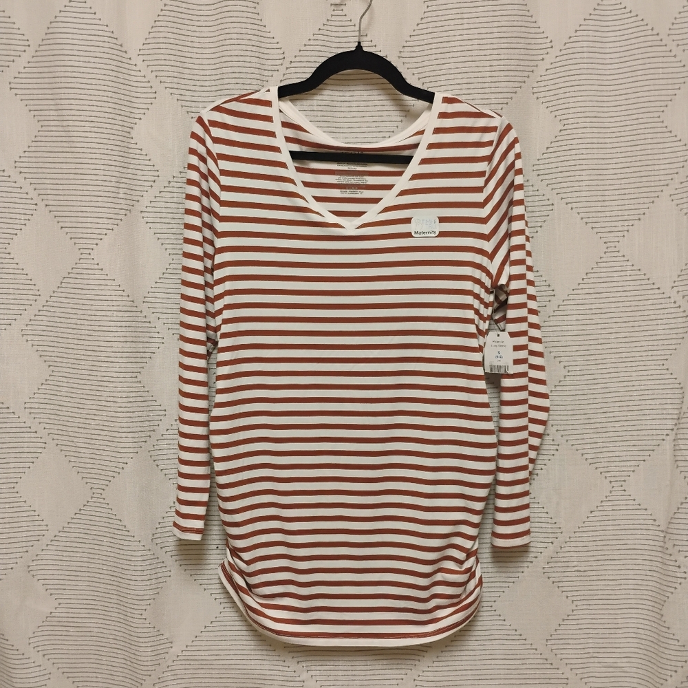Striped Long Sleeve Top - Brown and White Women's Maternity Size Small